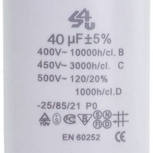 Пусковий конденсатор для пральної машини CBB60 SKL 40uF 450V CBB60 45x95mm (під гайку, 4 клеми) 00000018582 фото