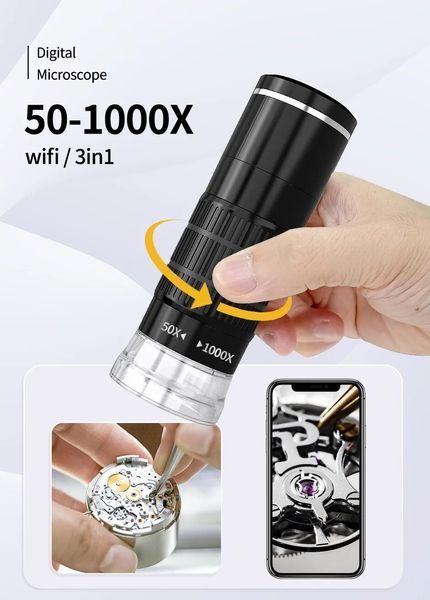 Бездротовий цифровий зі збільшенням 50X-1000X USB-мікроскоп з гнучкою підставкою для ПК, iPhone, Android 2432016000001 фото