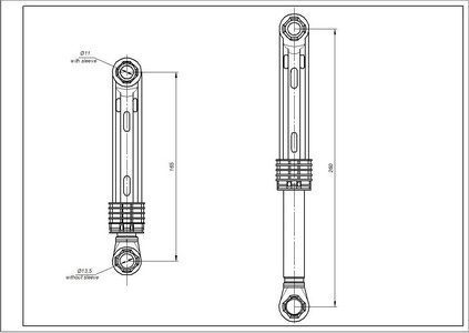 Амортизатор бака для пральної машини LG 4901ER2003B AKS 80N L=165-260mm D отворів=11mm 00000030900 фото