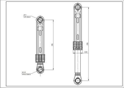 Набір амортизаторів бака для пральної машини LG 4901ER2003A AKS (2 шт.) 100N L=170-270mm D отворів=11mm 00000030902 фото