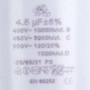 Пусковий конденсатор для пральної машини CBB60 4.5uF 450V 32x58mm (під гайку, 4 клеми) 00000042665 фото