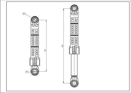 Амортизатор бака для пральної машини Samsung DP DC66-00661A 120N L=140-225mm D отвору=10/13mm 00000041775 фото